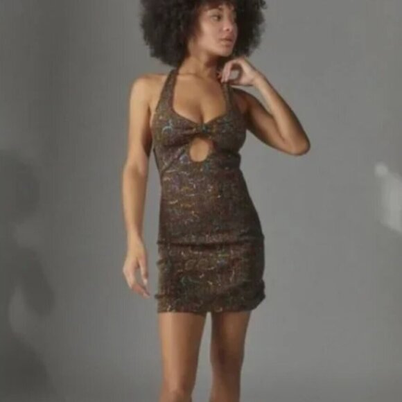 NWT URBAN OUTFITTERS | Sparkly Sequin Rainbow Halter Dress | Sz. XS - Picture 2 of 11